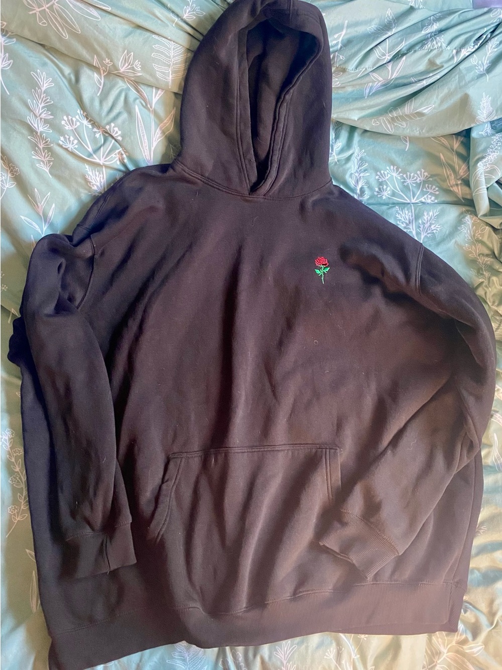 Boohoo Red Rose Embroidered Hoodie